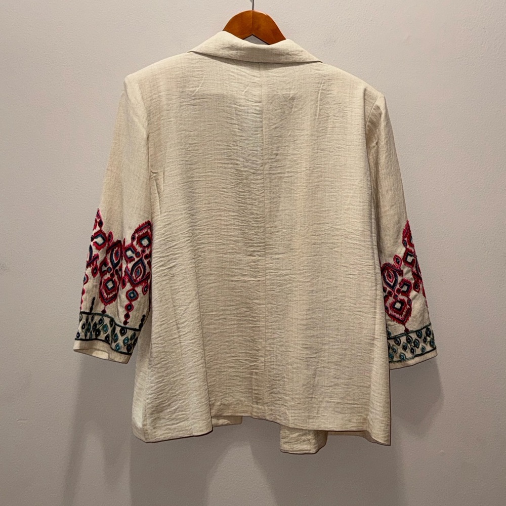New York Clothing NEW Stone Embroidered 3/4 sleeve Open blazer jacket 1X - Picture 7 of 8